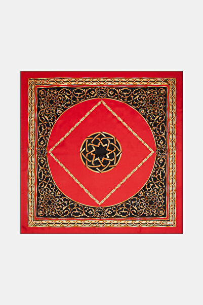 Vakko KIRMIZI ETNİK DESENLİ TWILL EŞARP