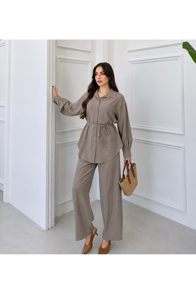 Sole 26Y4377 TUNİK PANTOLON TAKIM BASİC MODEL ÇİLEK KUMAŞ VİZON