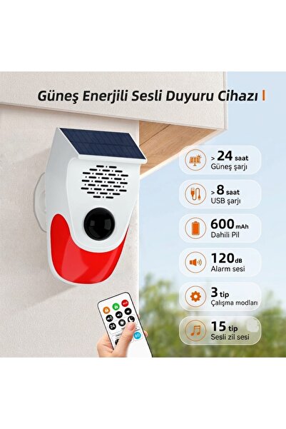 gaman Güneş Enerjili Alarm Lambası Hareket Sensörlü Akıllı Dış Mekan Güvenlik...