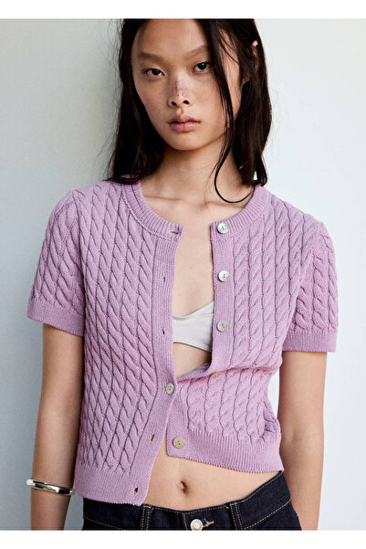 MANGO Woman Cable-knit short-sleeve cardigan