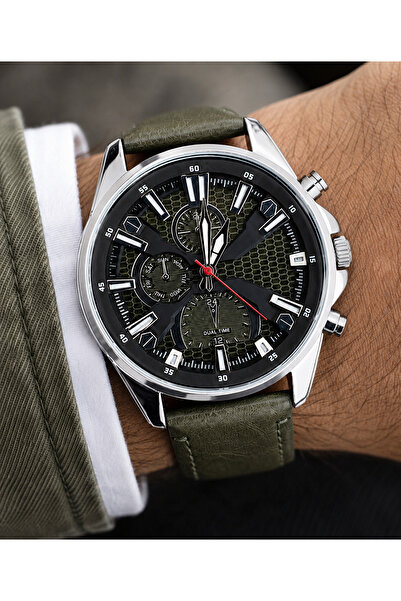 Weluxa Men's Wristwatch Silver Color Case Khaki Leather Strap Casual & Classi...