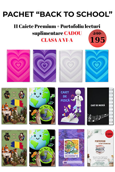 OEM Pachet „Back to school” Caiete clasa a VI-a + Cadou Portofoliu lecturi su...