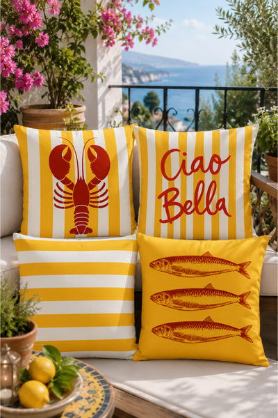 stellahomes Mediterranean Themed Ciao Bella Decorative Throw Pillow Covers Se...