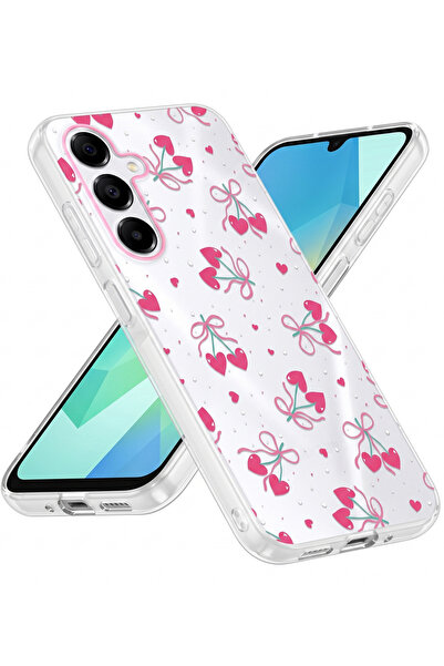 Rivor Samsung Galaxy A17 Uyumlu Kılıf Kamera Çıkıntılı Kalpli Kiraz Desenli İ...