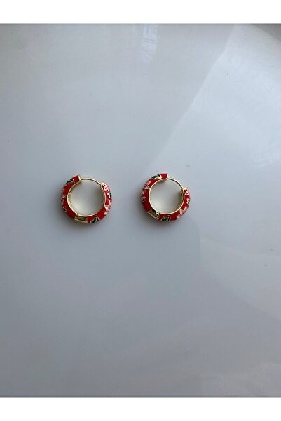 Anetta Jewelry Kadın kırmızı mineli çelik halka küpe (2 cm)