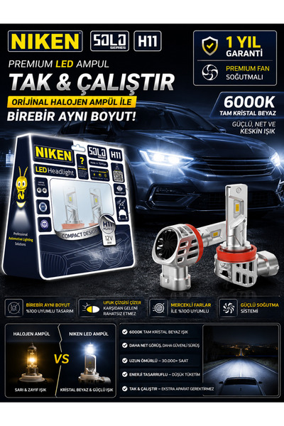 DuoLight H11 Solo LED Xenon Far Ampulü 6000K Fanlı Tak Çalıştır Mercek Uyumlu...