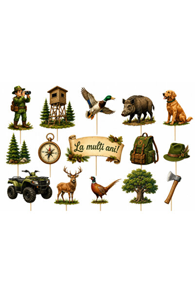 DecoParty Set de decorațiuni pentru tort – Tematică VÂNĂTOARE, 15 piese, Cart...