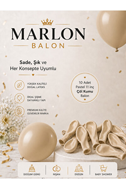 Marlon Balon Pastel Çöl Kumu Lateks Balon 11 İnç 10 Adet Doğum Günü Nişan Düğ...