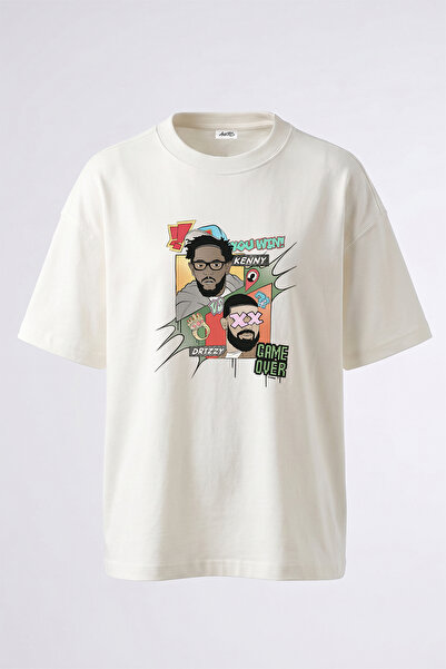 Anetos Λευκό μπλουζάκι με στάμπα Kenny Drizzy Design σε μεγάλο μέγεθος