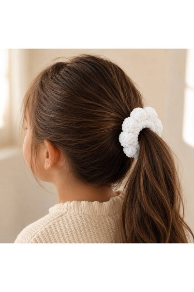 yes ticaret Knitted Pompom Hair Clip - Bulut Scrunchie Handmade - 2-Piece Handmade Knitted Clip