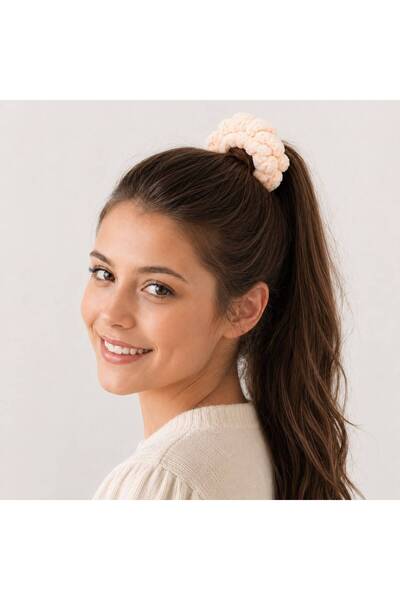 yes ticaret Knitted Pompom Hair Clip - Bulut Scrunchie Handmade - 2-Piece Han...