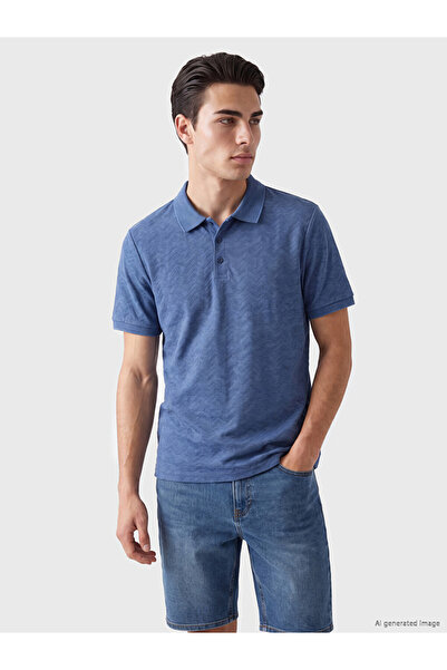 LC Waikiki Vizyon New Season Indigo Polo Collar Textured Men's T-Shirt