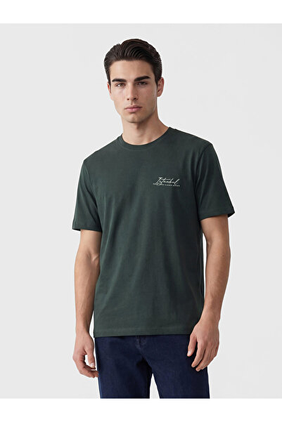LC Waikiki تي شيرت رجالي مطبوع عليه Green Crew Neck Istanbul