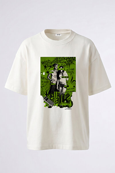 Anetos Pop Art Couple Design Printed Oversize White T-Shirt