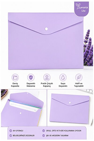 Artlantis Çıtçıtlı Dosya Pastel Renkler A4 1 Adet Dosy Plastik Renkli Zarf Do...