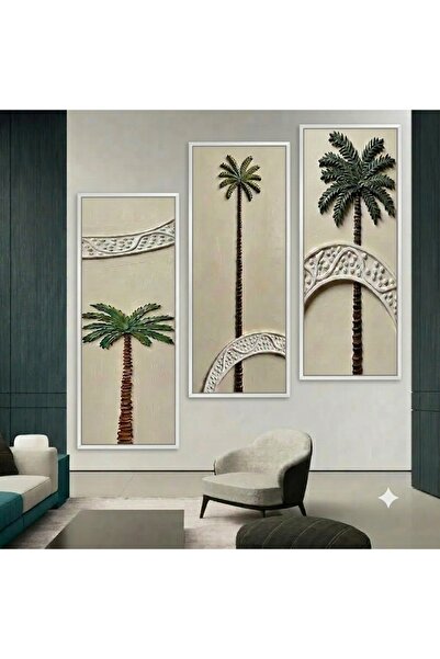 Generic 3 Piece Set of Palm Tree Wall Art with Embossed Design - Modern Style...