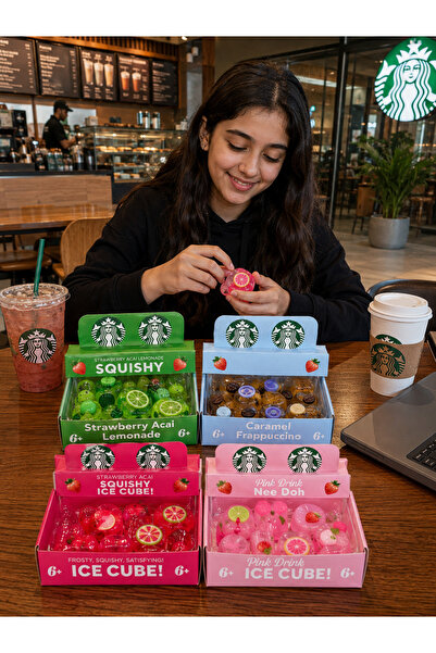 Generic Starbucks Inspired Nee Doh Squishy Ice Cube 1 random - Stress Relief Fidget Toy | Strawberry Acai Lemonade, Caramel Frappuccino, Pink Drink, Ice Cube 1 pc any