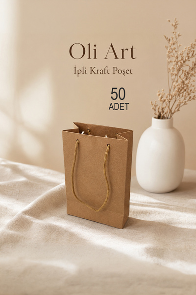 OLİ Art حقيبة كرافت صغيرة من الورق المقوى برباط مقاس 12x17x5 سم 50 قطعة - حقي...