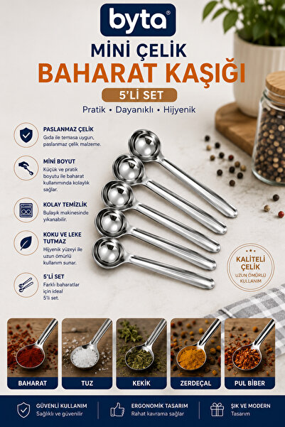BYTA Stainless Steel Set of 5 Mini Spice Spoons – Multi-Purpose Kitchen Spoons