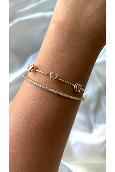 Eylülün Takısı Women's Gold Color Stone Heart Double-Look Bracelet