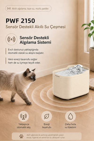 Premier Akıllı Otomatik Sensörlü Kedi Köpek Paslanmaz Çelik Su Çeşmesi 2,5L -...