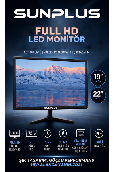 sunplus Led Monitör Hoparlörlü 75Hz 5ms