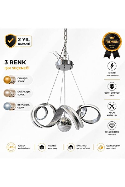 A+Kalite 3 Renk Modlu LED Avize Krom Renk Ayarlanabilir Uzunluk 3 Kanallı Çift Ledli Sarkıt Avize