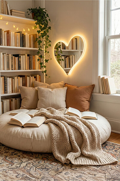 Fawdecor LED Işıklı Modern Dekoratif Kalp Şekilli Ayna | Organik Tasarım Asim...