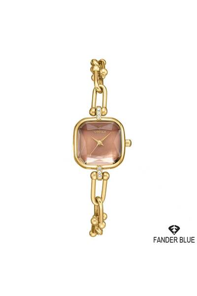 FANDER BLUE Elegant Fender Blue Women's Watch - Gold with Square Pink Dial