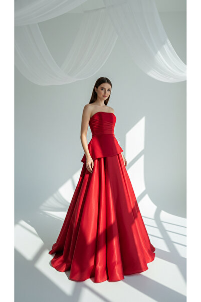 holie dress STRAPLEZ PEPLUM DETAYLI ABİYE ELBİSE UZUN MEZUNİYET DAVET NİŞAN E...