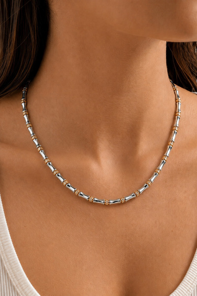 FIERA JEWELRY Silver Color Gold Zircon Detailed Bone Chain Women's Necklace
