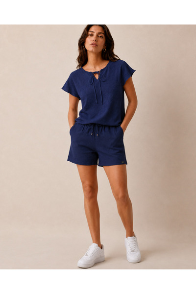 just wear zt Women's Tie-Detail Blouse Shorts Set