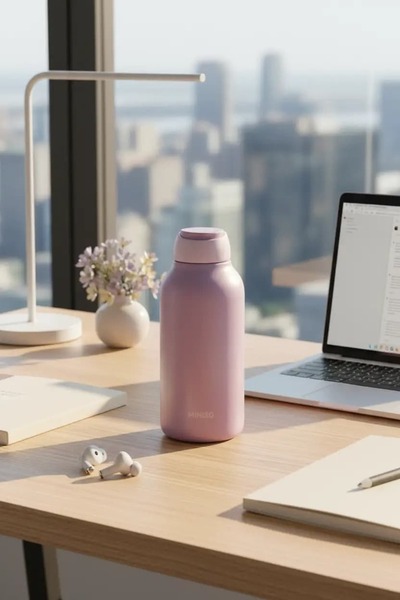 Miniso Lisanslı Minimalist Isı Yalıtımlı Şişe 500 mL – Gri Mor