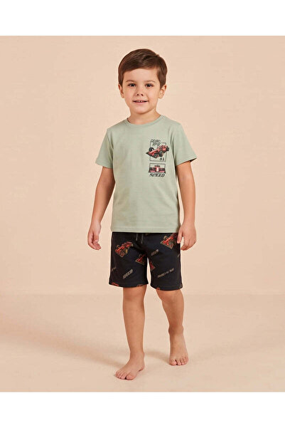 REDTAG Boys Sage Green Car Print T-Shirt And Pyjama Set