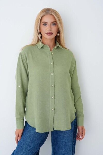 Corradeo Giyim Women's Oversize Muslin Shirt Green
