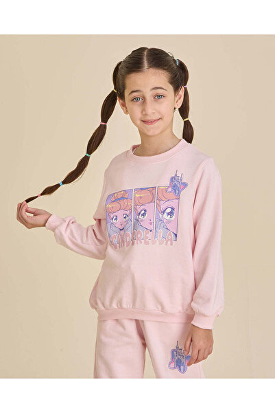 REDTAG Girls Pink Cinderella Glitter Sweatshirt