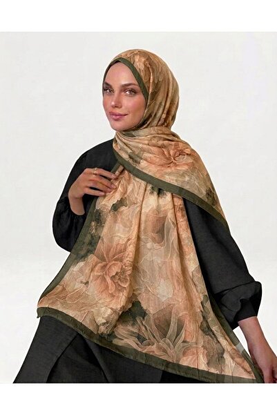 Alse Butik شال من الخيزران المزخرف باللون الكاكي
