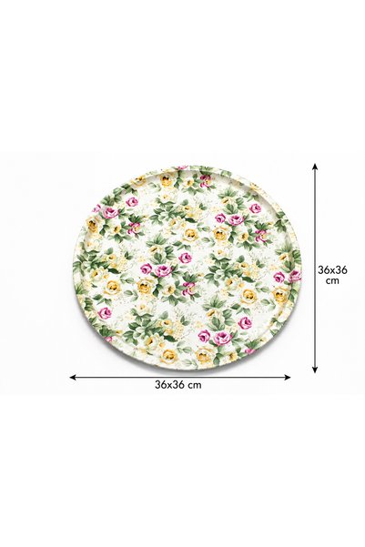 Zucci Home Round Decorative Tray with Leather Non-Slip Base |   Stylish Coffee and Tea Presentation Tray |   36X36 cm