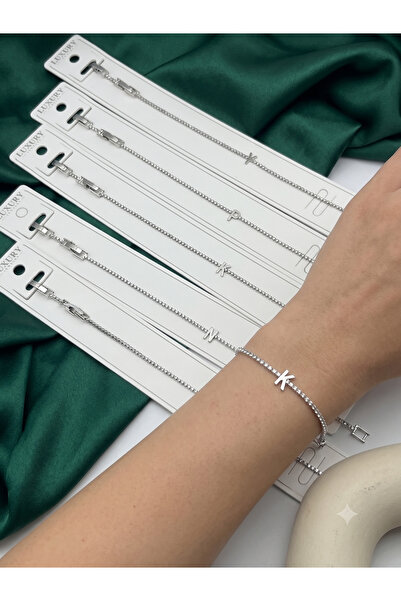 BİJU YILMAZ Steel Letter Bracelet with Stones