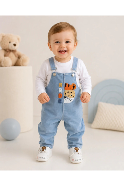 hümabebe Colorful Tiger Embroidery Knitted Denim Fabric Salopet Seasonal 2-Pi...