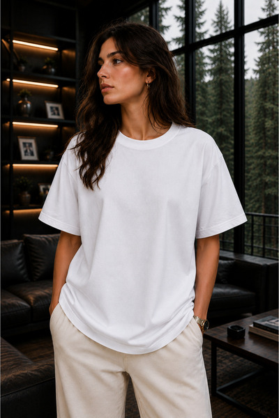 Clothify تي شيرت أساسي كبير الحجم للجنسين بدون طباعة، مصنوع من القطن بنسبة 10...