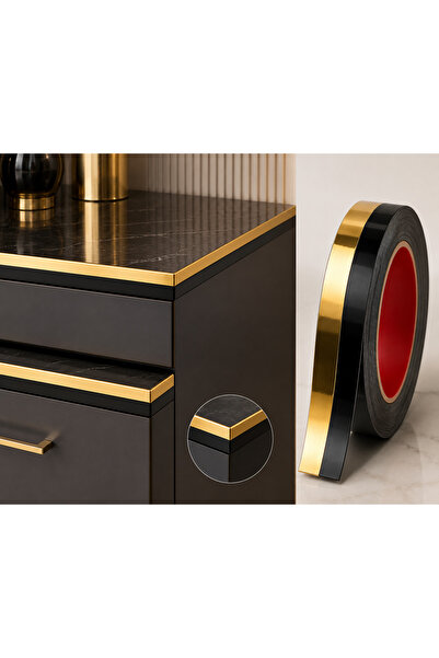 dekorfuga 18 MM ( 5 MT ) Gold/Siyah Kendinden Yapışkanlı Mobilya Kenar Şerit