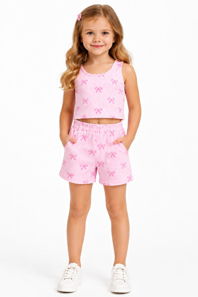 özge başaran Kız Çocuk Pembe Şort Takım 2 li set