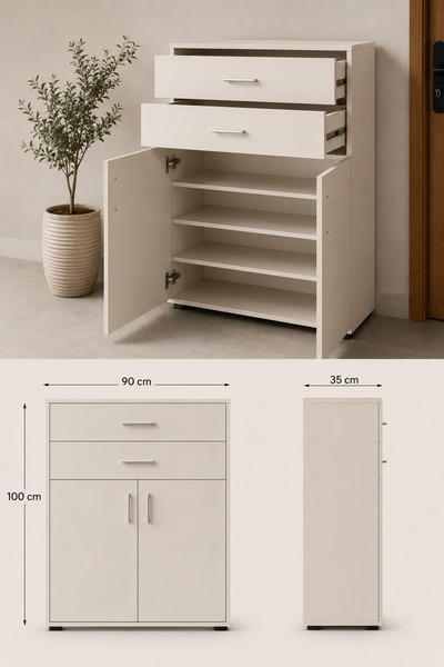 Vanmed Home Krem Ayakkabilik %100 MDF Çekmeceli