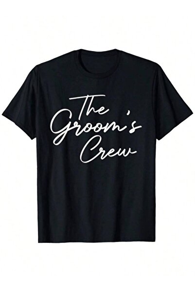 45 BPM تي شيرت The Groom'S Crew - تي شيرت أسود للزفاف مع نص أبيض، قميص قطني ن...