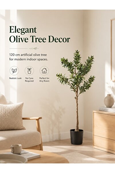 Generic 120 cm Artificial Olive Tree with Black Pot, Realistic Faux Indoor Pl...
