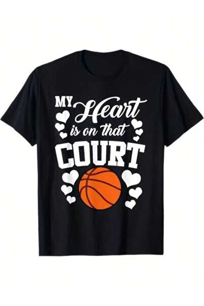4CR تي شيرت بتصميم جرافيك يحمل عبارة 'My Heart Is On That Court' مع تصميم كرة...