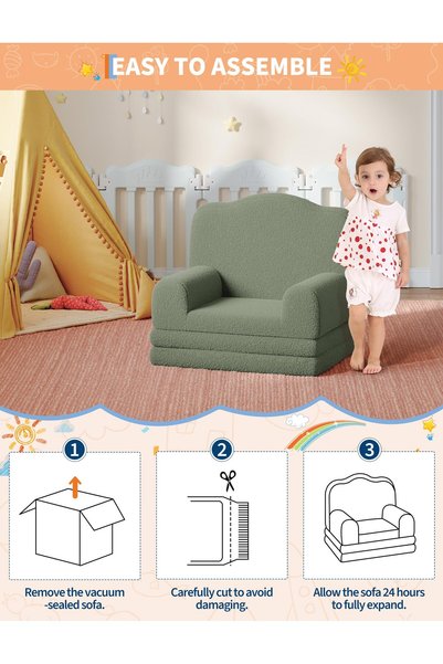 Garvee Kids Sofa Chair, Sherpa Convertible Toddler Couch with Washable Cover, Crown Design Comfy Children's Reading Chair, Fold Out Sofa Bed for Playroom, Nursery, Girls & Boys