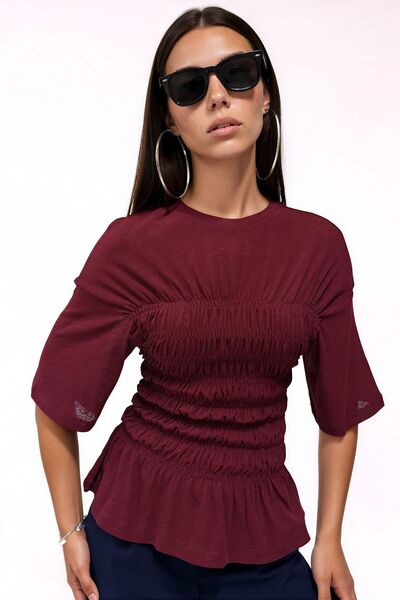 Hiccup Busem Women's Plain Crepe Ruffled Blouse