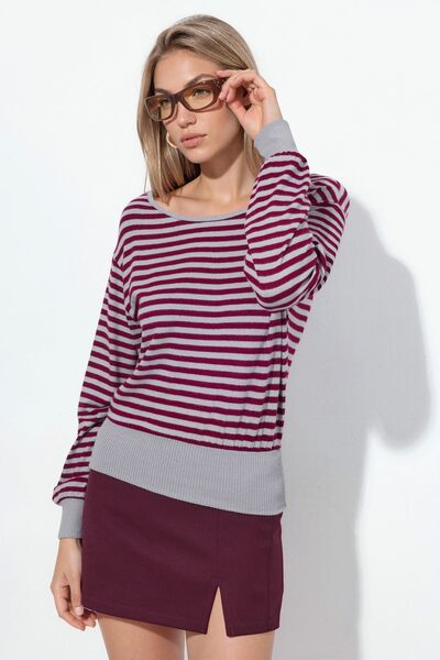 Hiccup Busem Striped Long Sleeve Ribbed T-Shirt
